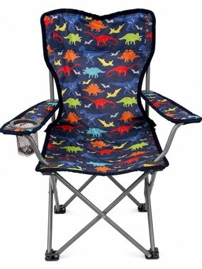Kids Folding Camp Chairs with Fun Dinosaur Print - Navy